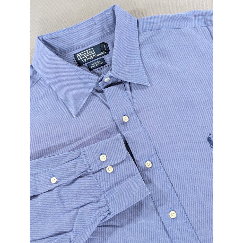 Vintage Polo Ralph Lauren Andrew Shirt Mens XL 17.5 34/35 Blue Cotton Pony